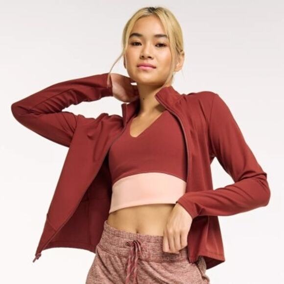 FLX Affirmation Full Zip Athletic Jersey Knit Stretch Jacket Chic Burgundy Sz XS - Picture 1 of 7